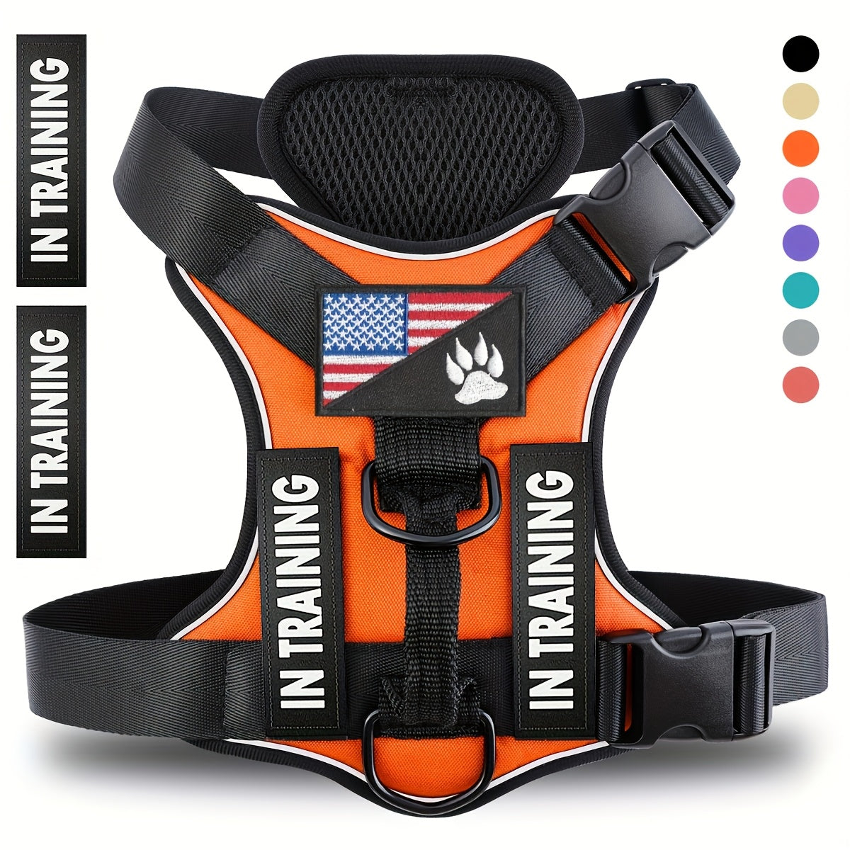 Dog Harness Set 6pcs with 5 Customizable Patches – Reflective Adjustable Mesh Vest Harness with Handle for Small Medium Large Dogs, Sizes XS-XL