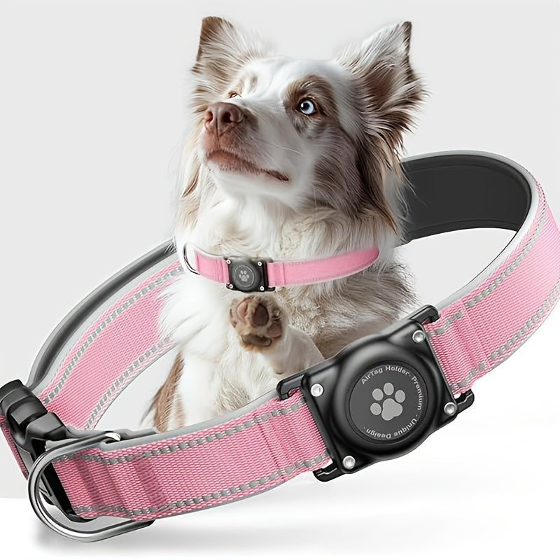 Reflective Dog Collar with AirTag Holder Padded Durable for Small Medium Large Dogs – GPS Tracking Compatible Pet Collar, Sizes S-XL, 6 Colors