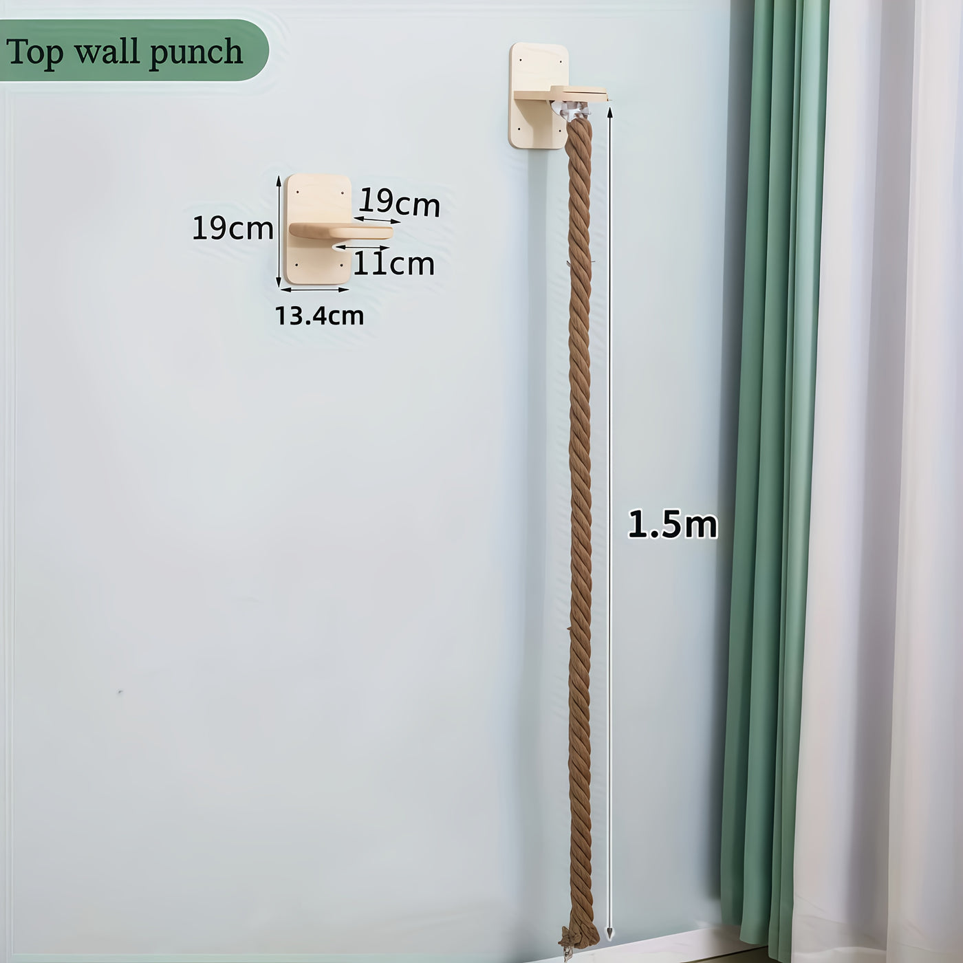 Wall Mounted Cat Scratching Post with Jute Rope Climbing Ladder & Resting Platform – 60in/1.5m Cat Wall Tree, Sisal Rope Cat Climber for Indoor Cats, Endless Fun