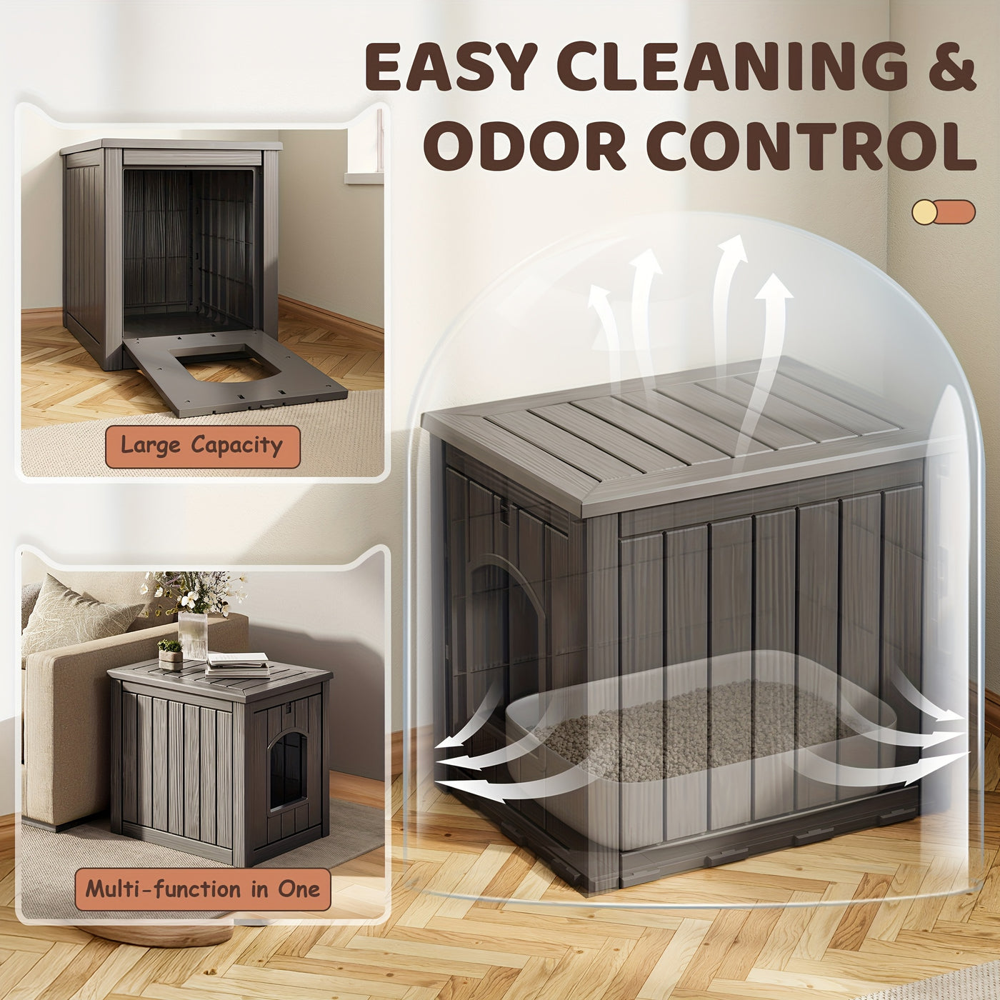Large Cat Litter Box Odor Control Ventilated Resin Easy Clean Indoor Outdoor Pet House for Cats and Small Dogs