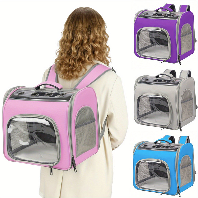Breathable Cat Backpack Carrier with Mesh Window & Front Opening – Foldable Soft-Sided Pet Backpack for Hiking, Walking & Travel, Fits Cats & Small Dogs