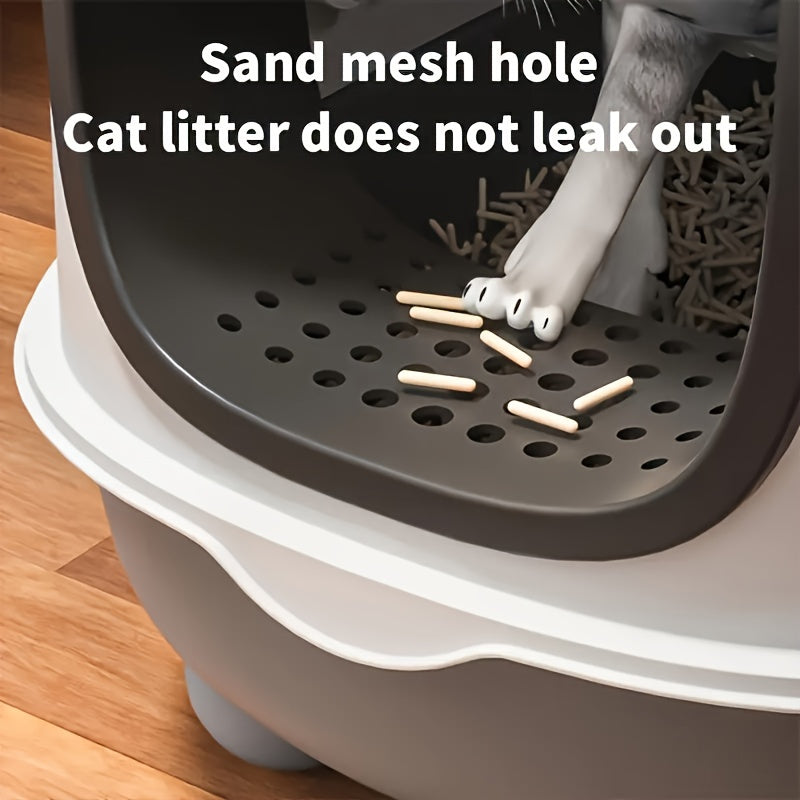 Extra Large Enclosed Cat Litter Box with Drawer & Scoop - Anti-Odor Anti-Splash Easy Clean Indoor Outdoor Cat Toilet, Blue/Gray/Purple, Safe Comfortable for Cats