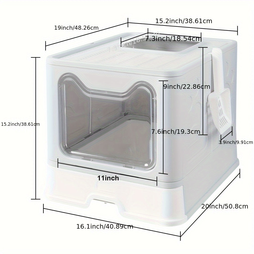 Large Top-Entry Cat Litter Box with Drawer Tray & Scoop - Odor Control Self-Cleaning Cat Toilet for Cats Up to 10kg, Modern Design Foldable Litter Box, Gray/Pink
