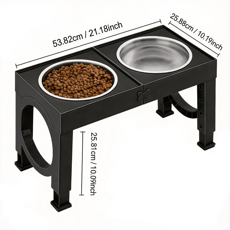 Elevated Dog Bowl Stand Foldable 5-Height Adjustable with 2 Stainless Steel Bowls - Raised Feeder for Small Medium Large Dogs & Cats Non-Slip
