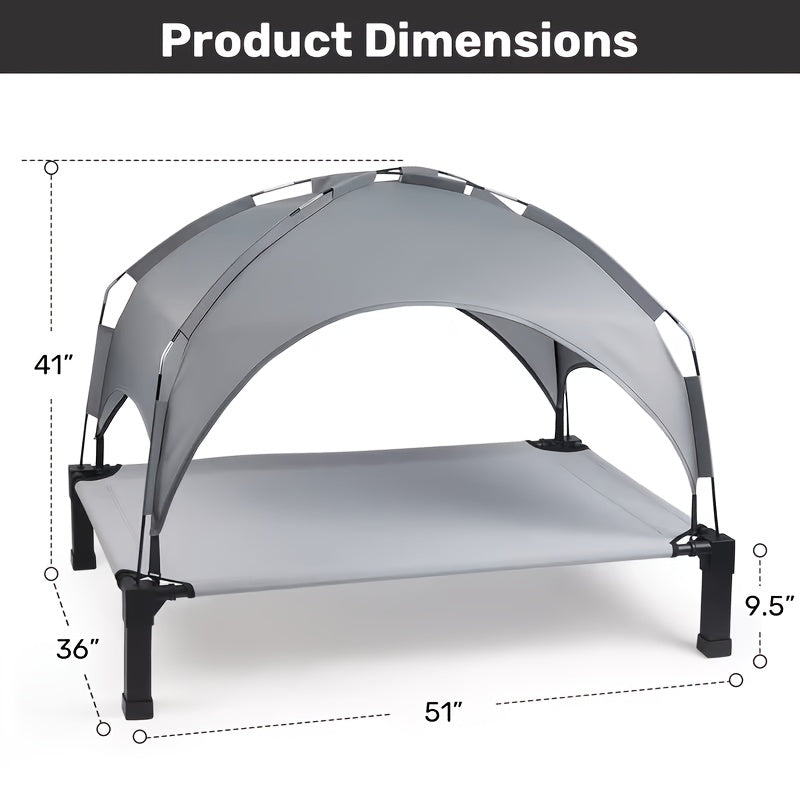Elevated Dog Bed with Canopy – Outdoor Raised Pet Cot with Removable Shade Tent, Portable Cooling Bed for Dogs and Cats, 3 Sizes, 4 Colors