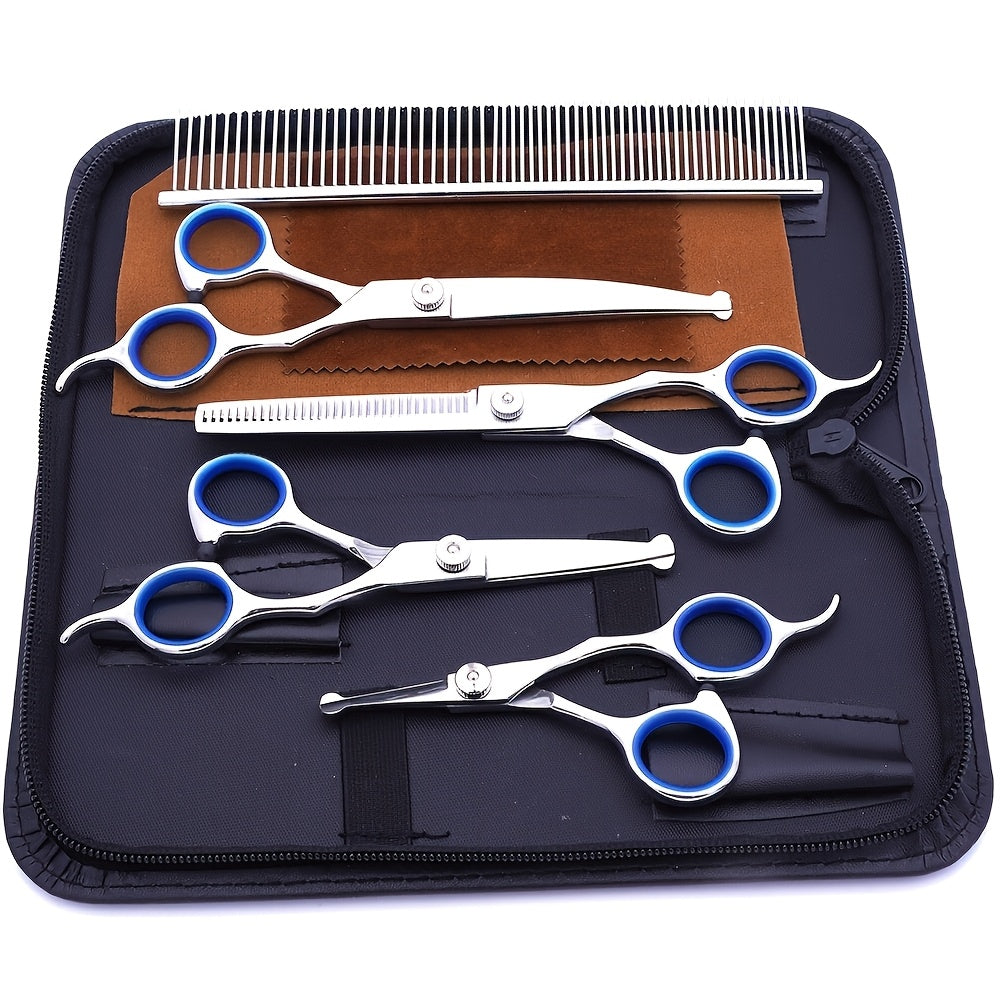 6-in-1 Dog Grooming Scissors Set Titanium Coated – Professional 4CR Stainless Steel with Safety Round Tips for Dogs, Cats & Small Animals | Universal Hand, 6pcs