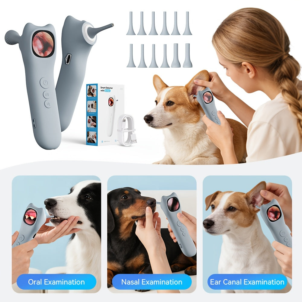 Pet Ear Camera 1080P HD with 4X Zoom – 4-in-1 Smart Inspection Tool for Dogs & Cats, 12 Replaceable Tips, USB Rechargeable, Check Ears, Nose, Mouth & Fur