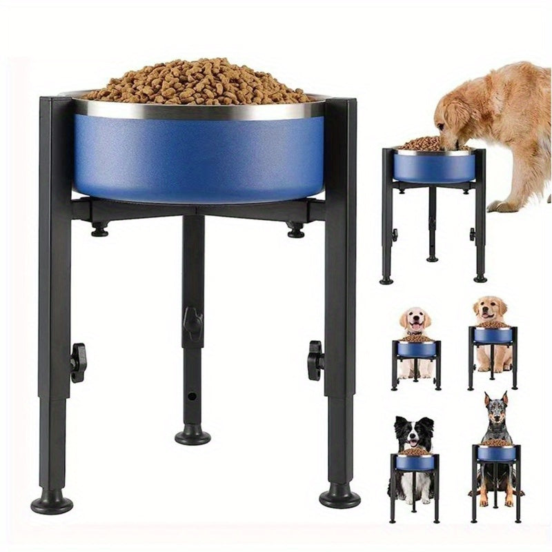 Adjustable Elevated Dog Bowl Stand Metal - Height & Width Adjustable Raised Feeder for Medium Large Dogs Anti-Slip Silent Design