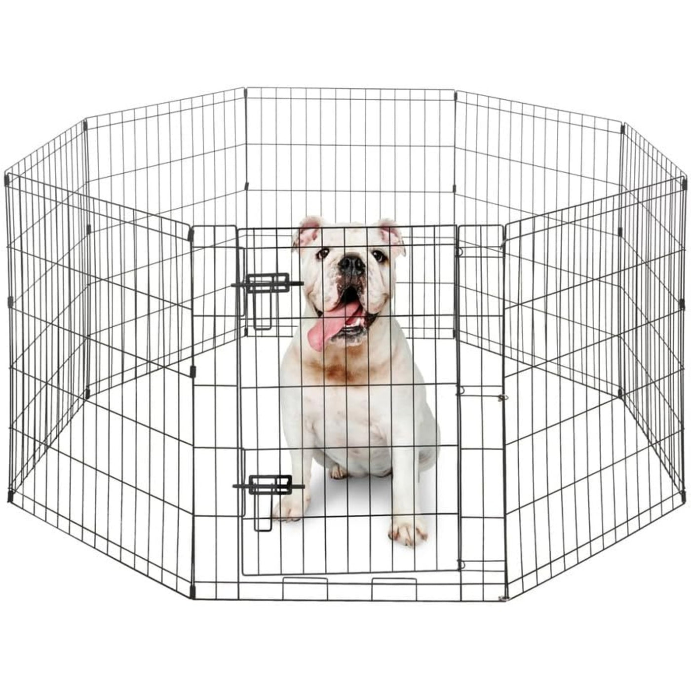 Metal Dog Playpen 8-Panel Foldable with Gate – Heavy-Duty Iron Exercise Fence Cage for Small Dogs, Indoor Outdoor Portable Kennel, 24"/30"/36" Height Options
