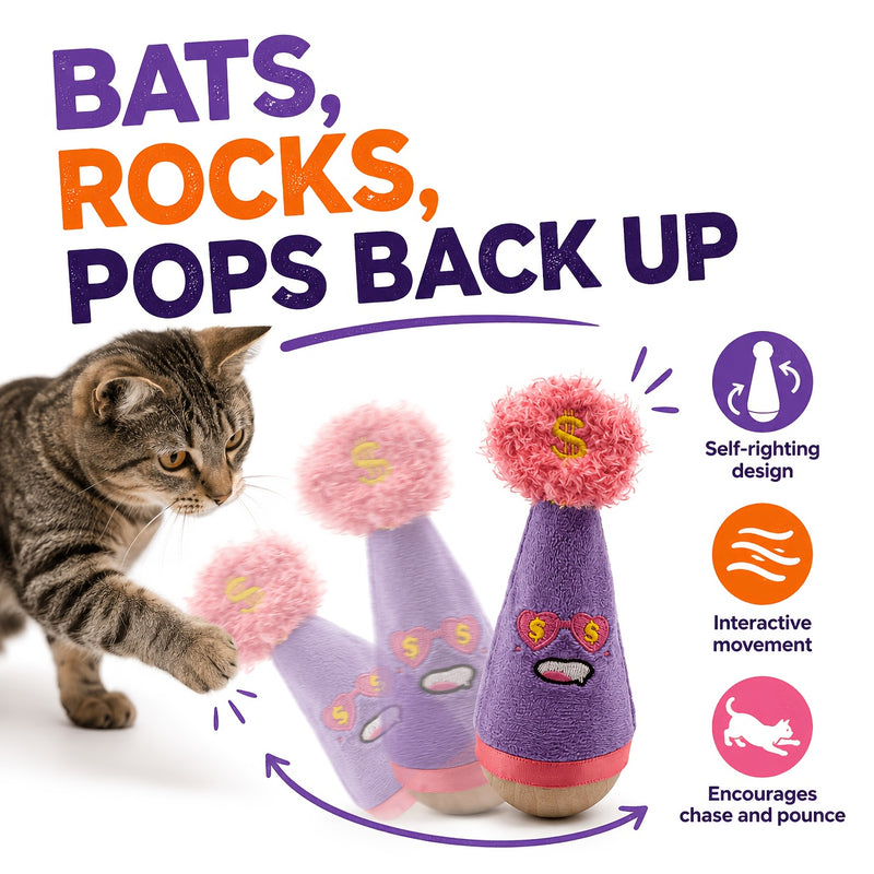 Catnip Wobble Feather Cat Toy with Mint Powder - Interactive Hunting Chase Toy for Kittens & Adult Cats Self-Play Indoor Exercise