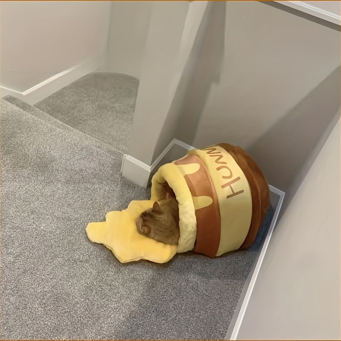 Honey Jar Cat Bed Large Warm Soft Plush Cave Bed for Cats & Small Dogs - Cozy Autumn Winter Pet Bed with Thick Cushion, Detachable & Washable Cat House Nest