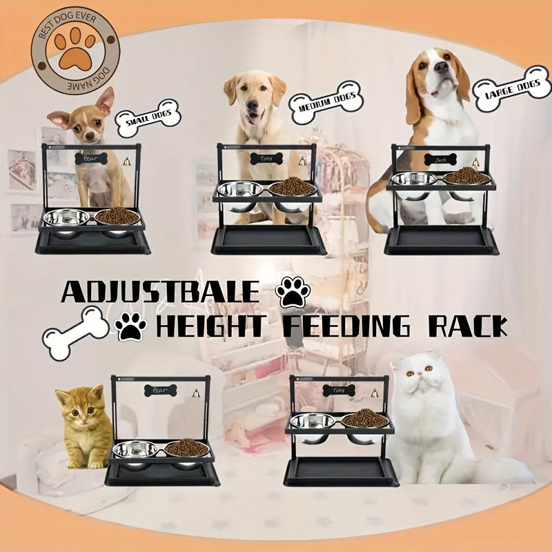 Adjustable Elevated Dog Bowl Stand with 2 Stainless Steel Bowls - Raised Feeder for Large & Medium Dogs, Height Adjustable Metal Dog Food Water Bowl Set