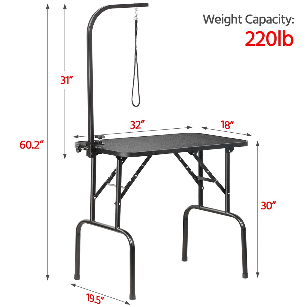 Foldable Pet Grooming Table with Height-Adjustable Arm – Non-Slip Waterproof Surface, Folding Legs for Easy Storage, Home & Professional Dog Cat Grooming Station