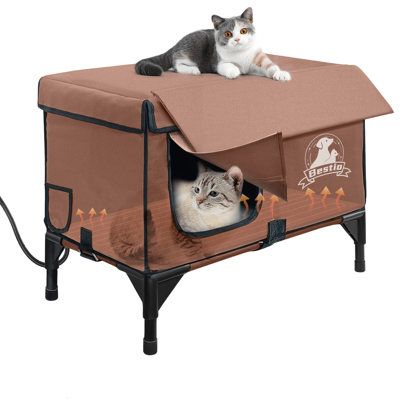 Heated Cat House Outdoor Indoor 3-in-1 with Removable Warming Pad - Elevated Cat Shelter, Chew-Resistant Cord, All-Season Cat Cave for Cats Kittens Small Dogs, Small & Large Sizes