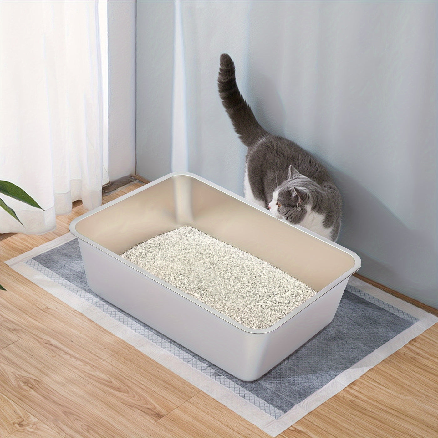 Stainless Steel Cat Litter Box 2 Pack Extra Large 6 Inch Deep High Sides XL Metal Litter Box for Big Cats Easy to Clean Corner Fit