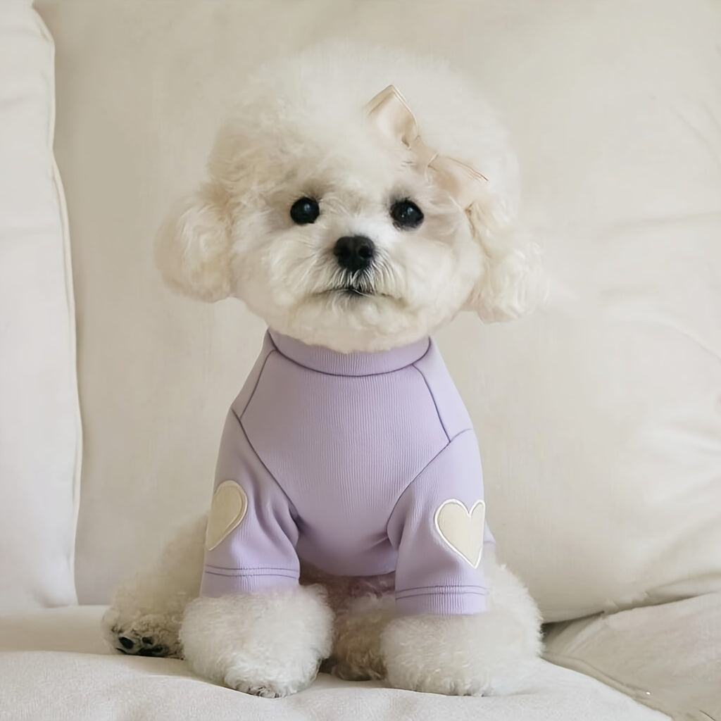 Small Dog Clothes 3-Piece Set Spring Summer Thin Fleece Shirt for Teddy Bichon Frise – Heart Print Two-Legged Base Layer for Small and Medium Dogs Sizes S-XL