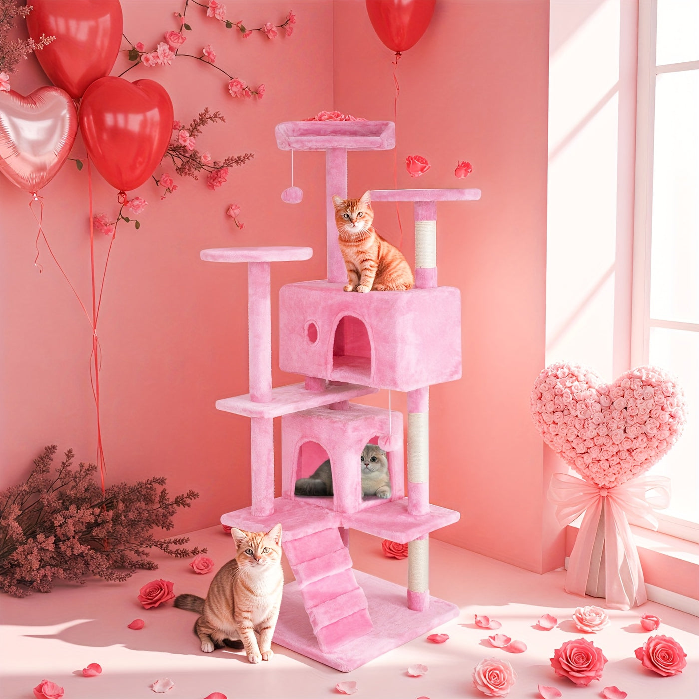 Multi-Level Cat Tree Tower with Scratching Post & Cat House - Indoor Cat Activity Center 22/54/60/70 Inch, Cat Climbing Tower for Kittens & Adult Cats, Easy Assembly