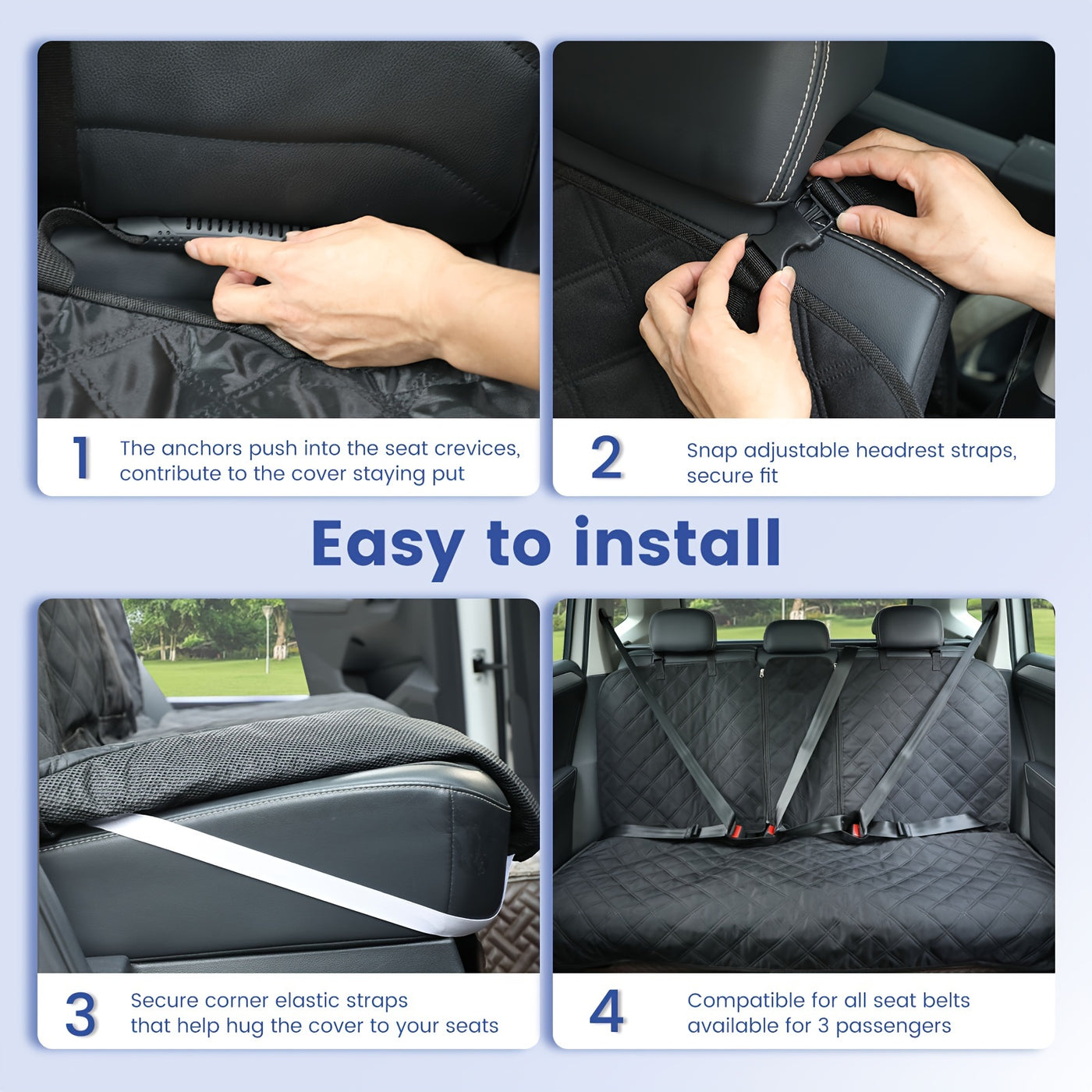 Car Back Seat Cover 60/40 Split Bench for Dogs & Kids – Waterproof Non-Slip 900D Seat Protector for Cars Trucks SUVs, Full Size 60" Black