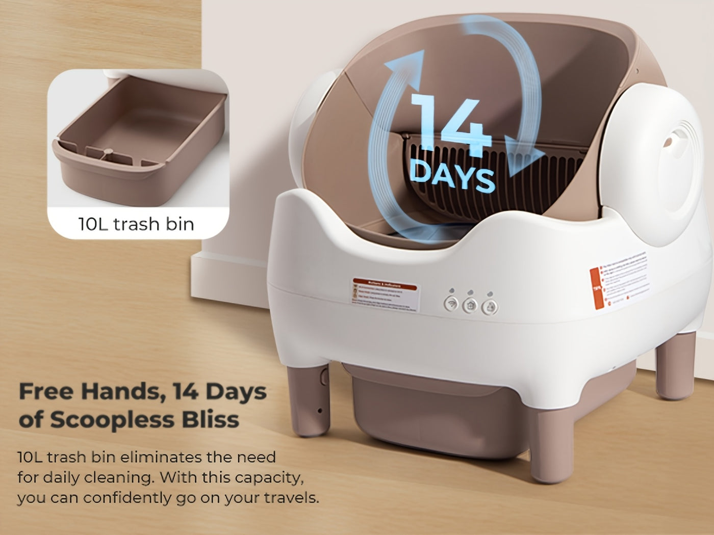 Self-Cleaning Cat Litter Box App Control Open Top Smart Auto Litter Box with Infrared Sensors Dual Deodorization Ultra-Quiet Kitten Safe 10L Waste Bin