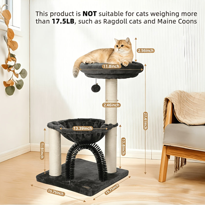Cat Tree Tower 27.8" for Indoor Cats – Multi-Level Scratching Post with Plush Basket, Perch & Dangling Ball for Kittens and Small Cats, Grey