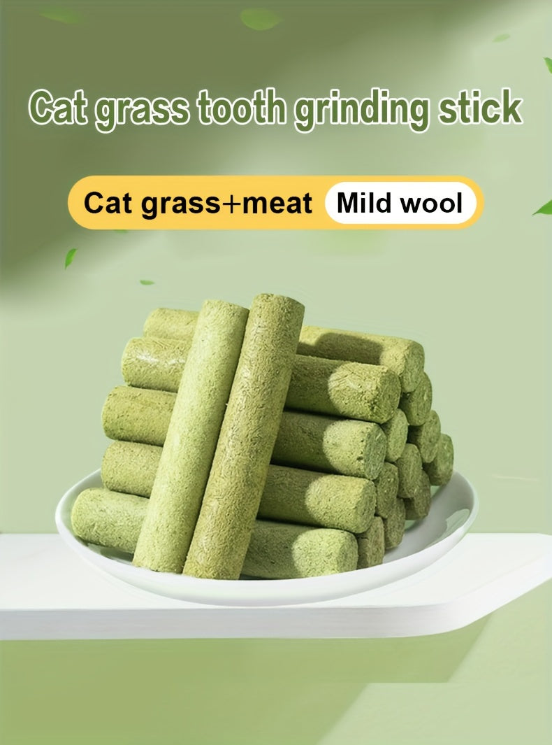 Cat Grass Sticks for Hairball Control – Freeze-Dried Catnip Treats with Instant Granules & Hair Cream Tablets for Indoor Cats | 15pcs / 3x5pcs Pack
