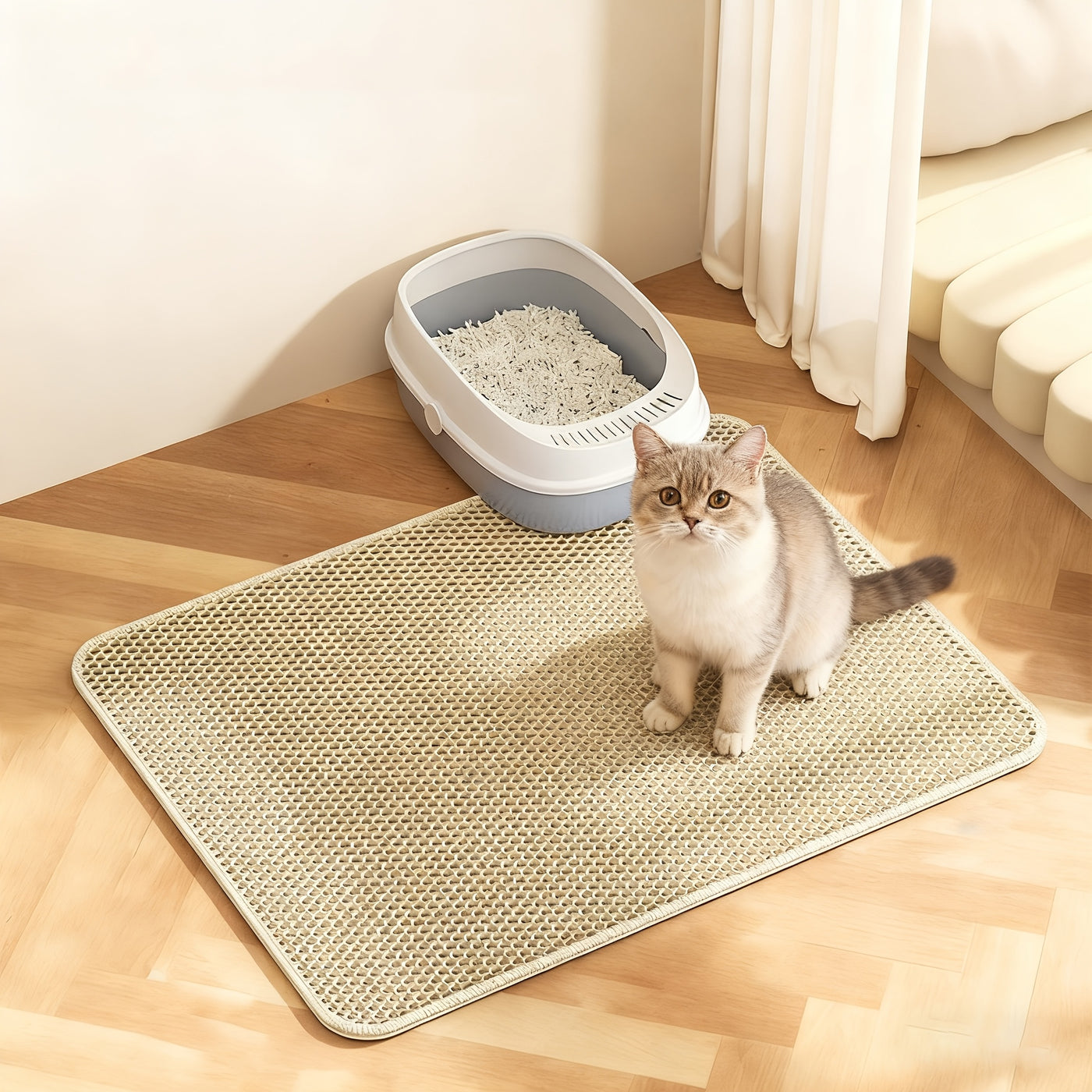 Cat Litter Mat Double Layer EVA Non-Slip Waterproof Washable Soft Litter Trapping Mat for Litter Box Easy to Clean Multiple Sizes