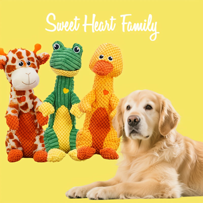 Sweetheart Squeaky Plush Dog Toy – Cute Animal Print Chew & Tug Toy for Aggressive Chewers, Interactive Dog Toy for All Breeds, Duck Deer Frog Styles
