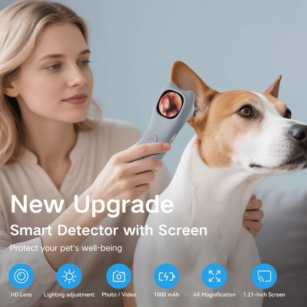 Pet Ear Camera 1080P HD with 4X Zoom – 4-in-1 Smart Inspection Tool for Dogs & Cats, 12 Replaceable Tips, USB Rechargeable, Check Ears, Nose, Mouth & Fur