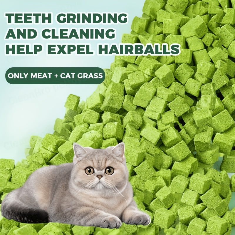 Cat Grass Freeze-Dried Granules & Hairball Tablets for Cats – Mint Molar Sticks, Chicken-Flavored Dental Snacks for Hairball Control & Teeth Cleaning, 150g / 155g