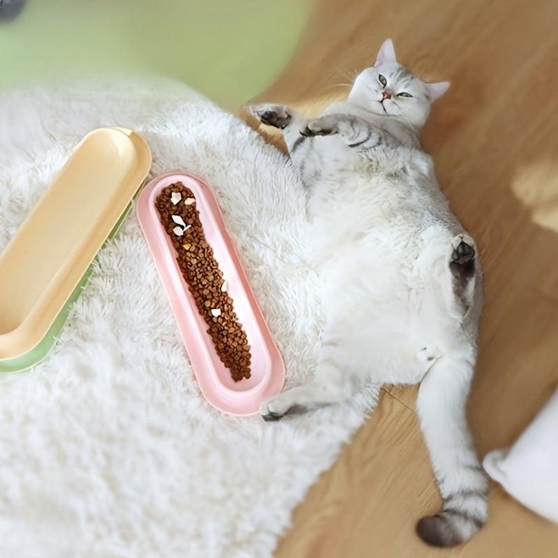 Extra Long Cat Bowl 2 Pack Anti-Slip Multi-Section Feeding Dish for Wet Food & Treats - Multi-Cat & Multi-Pet Families