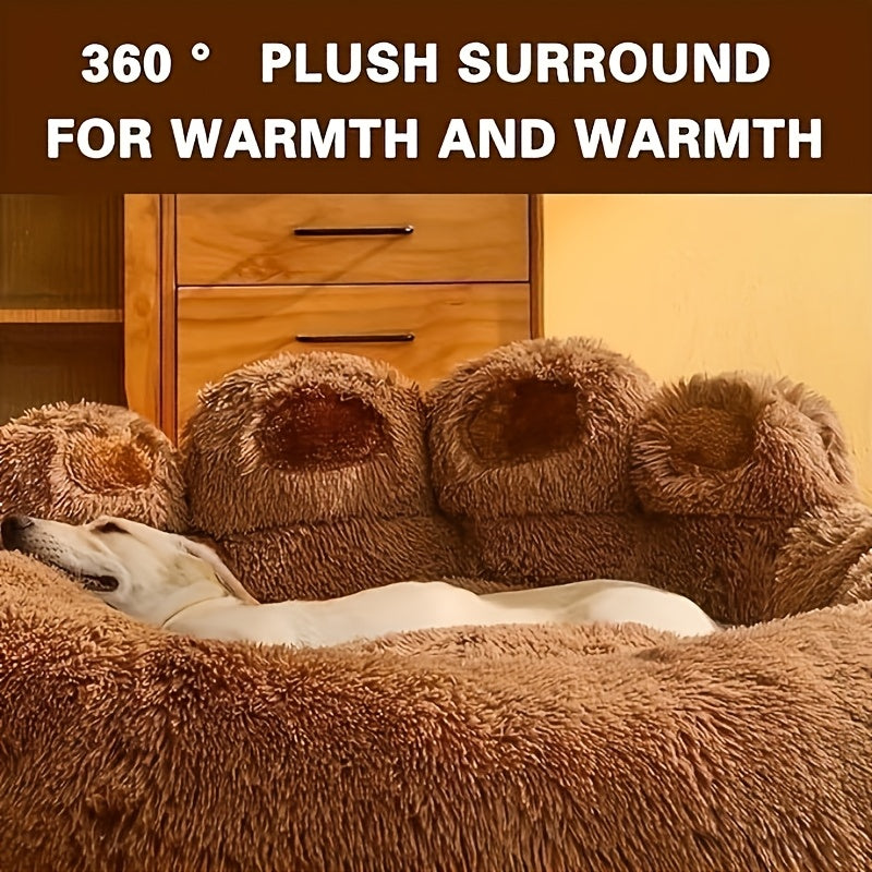 Bear Paw Round Plush Pet Bed for Dogs & Cats – Cute Warm Non-Slip Soft Bed for Small, Medium & Large Pets, 20/24/28/36 Inch