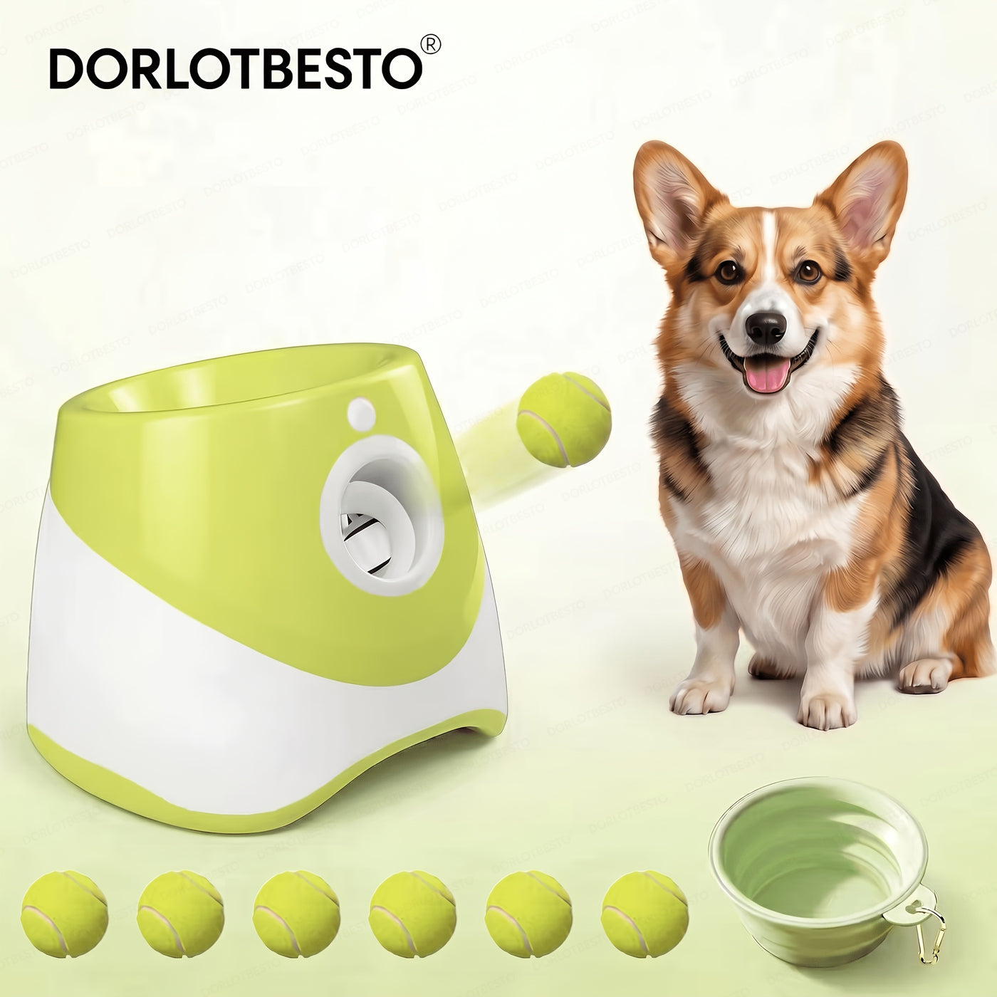 Automatic Dog Ball Launcher with Adjustable 10-30ft Range – Interactive Fetch Toy for Small & Medium Dogs with ETPU Balls & Foldable Water Bowl, Indoor/Outdoor