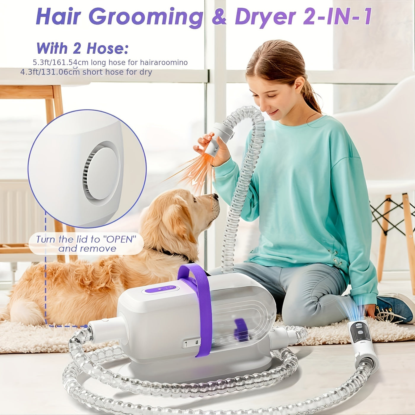 8-in-1 Pet Grooming Vacuum & Dog Hair Vacuum 12000Pa – Low Noise, 3 Suction Levels, 6 Grooming Tools, 74.39oz Large Dust Cup for Shedding Dogs & Cats | Orange & Purple